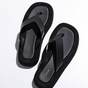 The Row Ginza Black Suede and Leather Platform Flip Flop Sandals size 40.5
